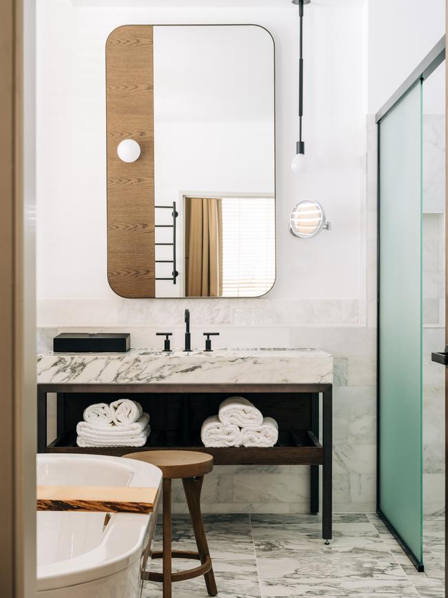 One of the bathrooms in The Tasman’s Art Deco wing. Picture: Adam Gibson