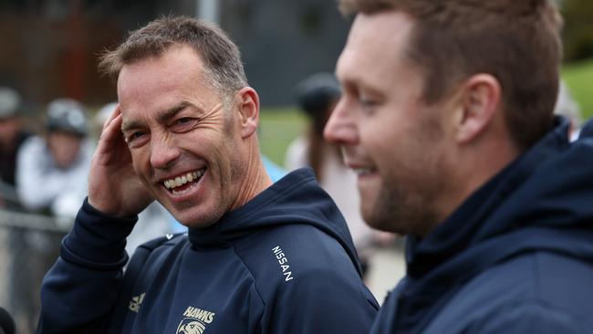 Alastair Clarkson and Sam Mitchell press conference announcing that Clarkson will step aside of the end of the 2021 season making way for Mitchell to take over. 29/07/2021. . Pic: Michael Klein