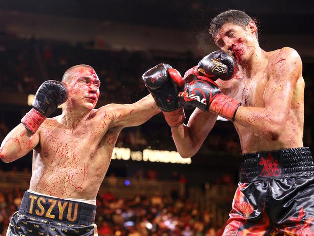 Tszyu’s bloody defeat to Sebastian Fundora was T-Mobile Arena in March. Picture: Steve Marcus/Getty Images