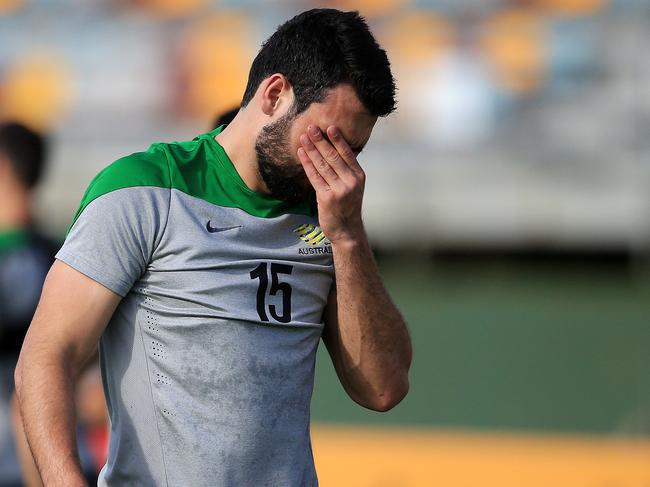 Mile Jedinak #15 (captain) during the Socceroos training session ahead of their next match in the AFC Asian Cup. Pic: Josh Woning.