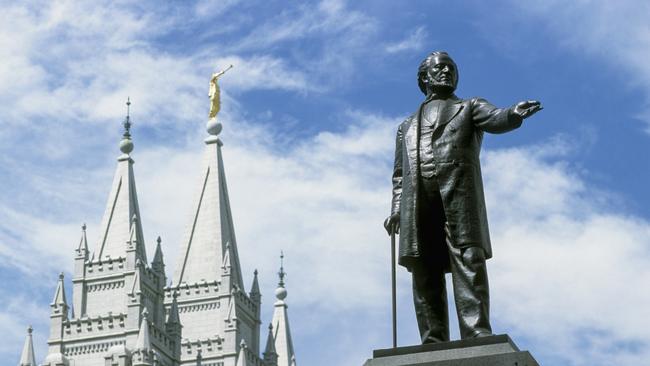 A statue of Brigham Young, second president of the LDS Church and namesake of Brigham Young University. Picture: Getty Images