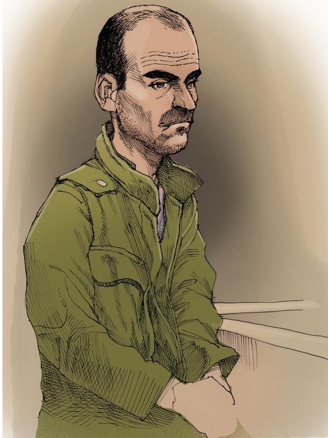 Artist’s image of pedophile Ashley Paul Griffith. Sketch: Brett Lethbridge