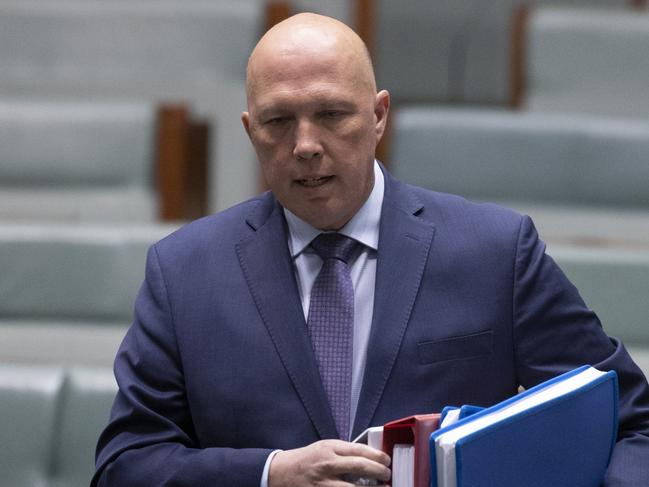 Home Affairs Minister Peter Dutton arrives for question time today in the house of representatives.Tuesday 1st August 2020. Photograph by Mike Bowers. Guardian Australia. Coronavirus Australia.POOL PHOTOGRAPHS FROM BACK DOOR