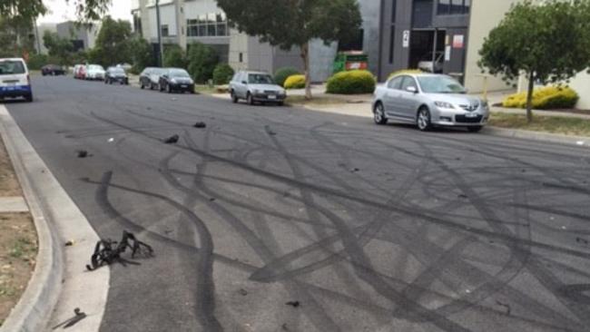 The aftermath of hooning in an industrial area at Tullamarine.