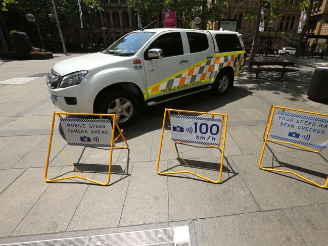 Mobile speed camera signs.