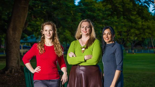 Greens council candidates Wendy Aghdam, Michaela Sargent and Seal Chong Wah. Picture: Nigel Hallett