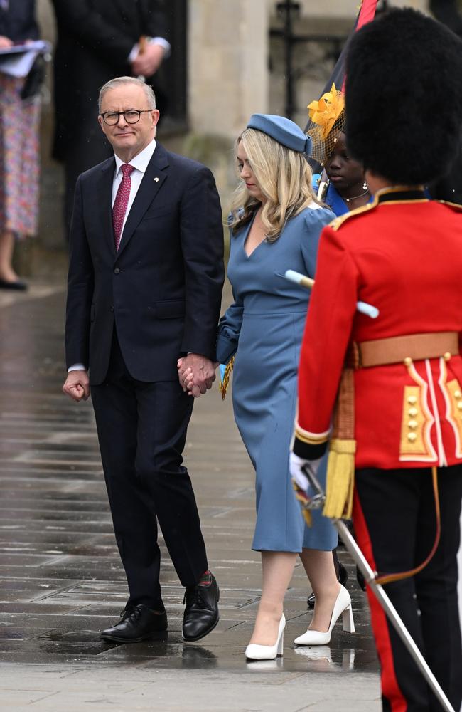 Anthony Albanese, Prime Minister of Australia and Jodie Haydon attend the Coronation of King Charles III and Queen Camilla. Picture: Getty