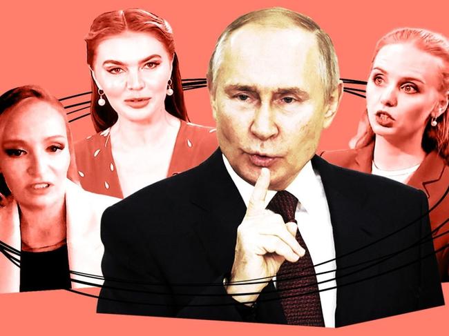 President Putin’s daughters Katerina Tikhonova, left, and Maria Vorontsova, right, as well as his partner Alina Kabaeva have all become more prominent since Russia invaded Ukraine.Illustration: The Times.