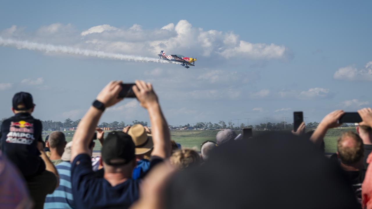 Red Bull pilot Matt Hall in action as V8 Supercars team Red Bull Ampol Racing launch their 2024 livery at Toowoomba Wellcamp Airport, Saturday, February 3, 2024. Picture: Kevin Farmer