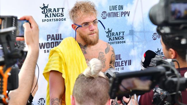 Jake Paul is interviewed during a media workout. Photo: Julio Aguilar/Getty Images/AFP.