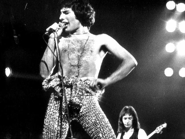 Lead singer Freddie Mercury performing with Queen in 1977 but, in 1975, the then little-known band was booed off the Sunbury stage. Picture: Keystone  