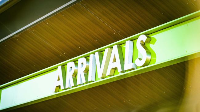 Hobart Airport Arrivals signage. Picture: MATHEW FARRELL