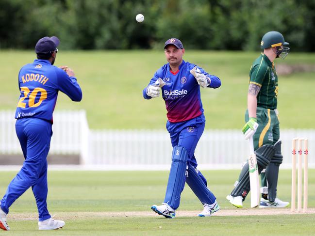 Premier Cricket: Northcote v Frankston Peninsula at Bill Lawry Oval. Northcote Melbourne, 21st November.Akshay Kodoth and Jacques Augustin of Frankston Peninsula.Picture : George Sal