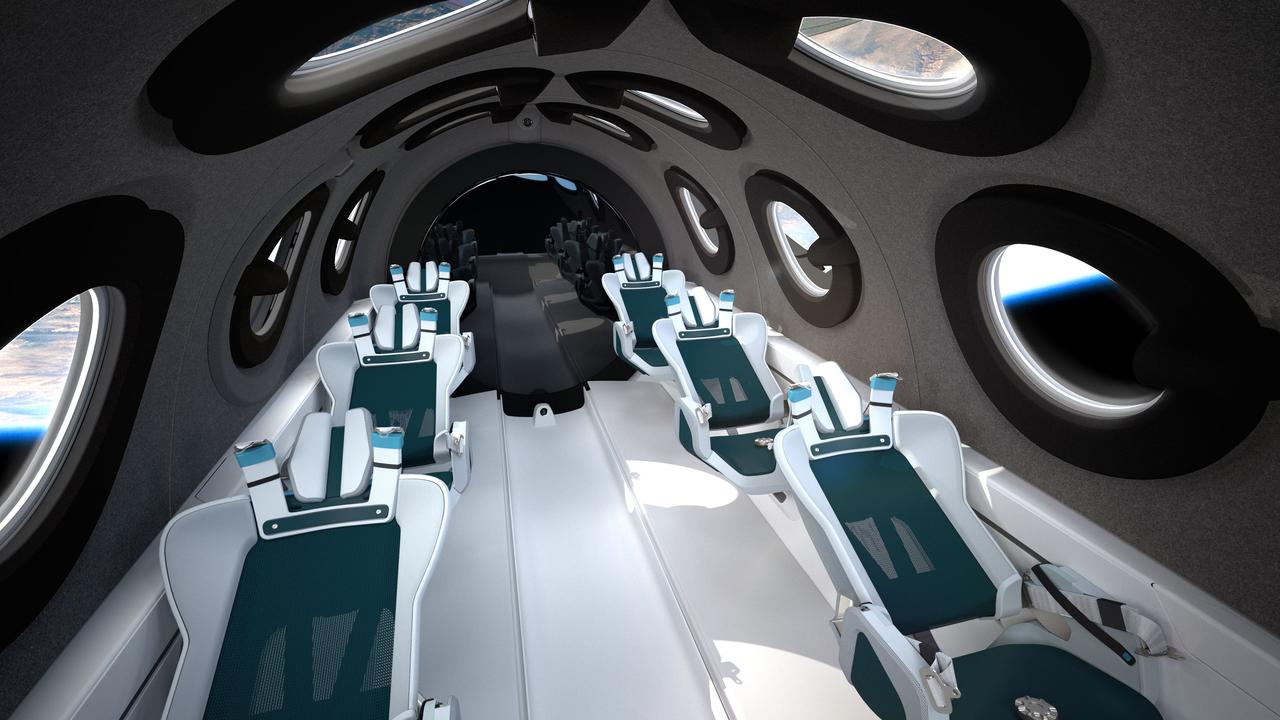 Virgin Galactic has given space fans their first look at the cabin of its rocket plane that will one day carry tourists to space. Picture: Virgin Galactic/The Spaceship Company/AFP.