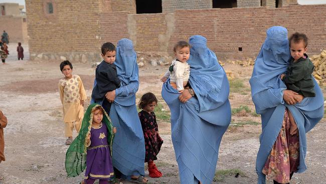 Displaced families arrive at a nearby district of Herat. Picture: AFP