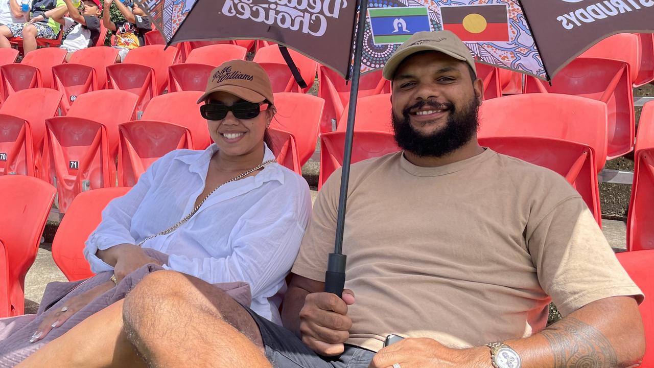 Jamara Duncan and Dwayne Duncan enjoying the round 1 BMD Premiership game between Western Clydesdales and CQ Capras.