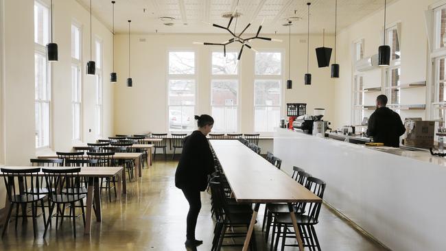 Getting the dining room ready for opening.