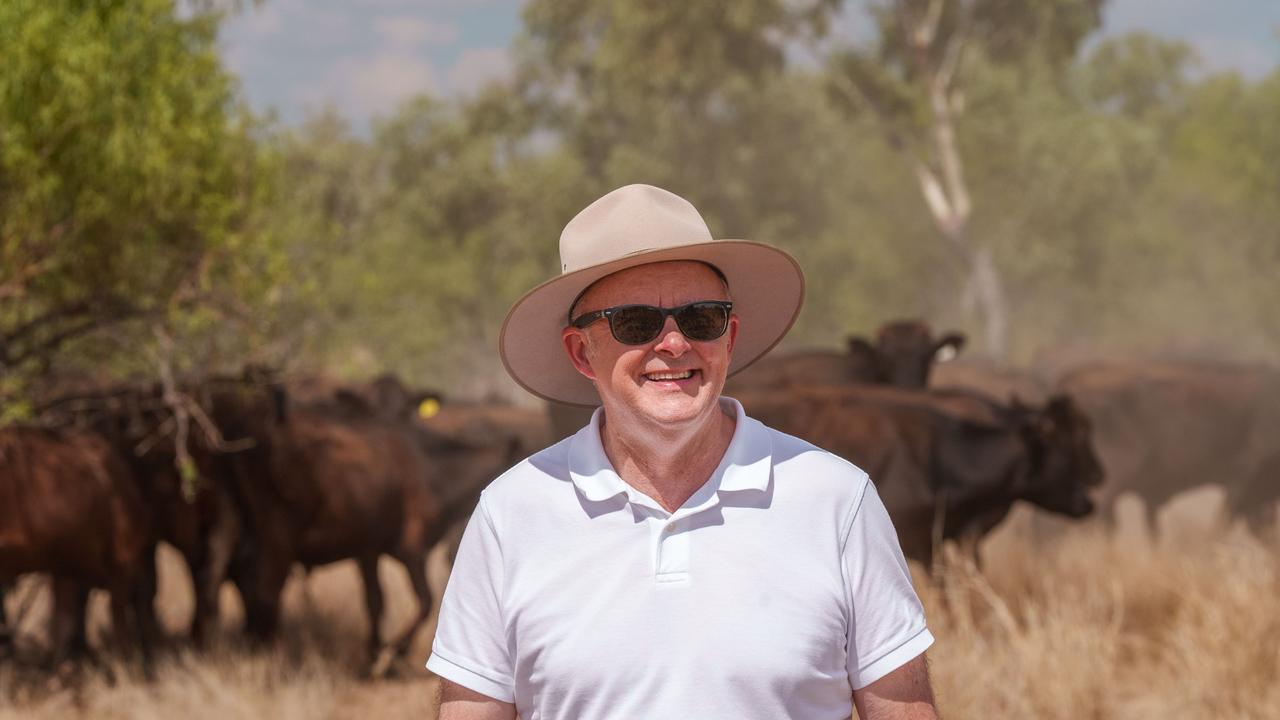 08-01-2024 – Prime Minister Anthony Albanese pictured on a cattle station in Lake Nash (Alpurrurulam) in the Northern Territory. Picture: PMO