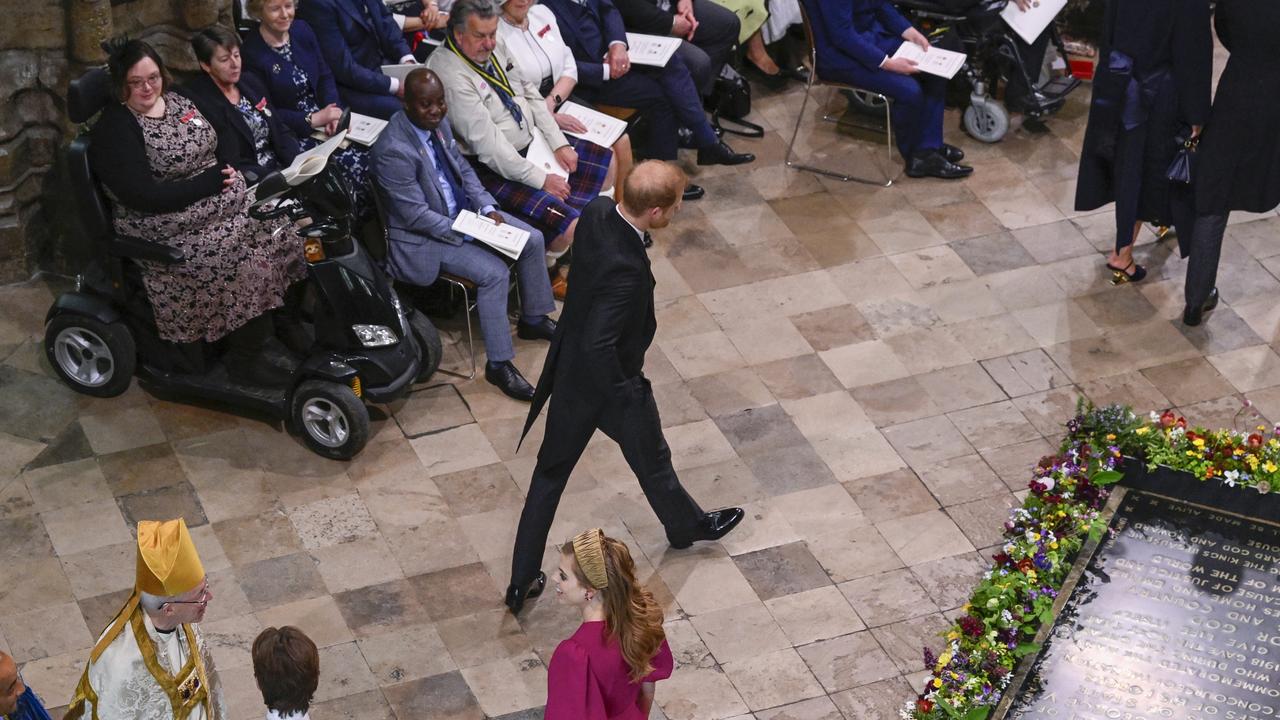 Prince Harry’s lonely walk at King Charles’ coronation. Picture: Gareth Cattermole/Getty Images