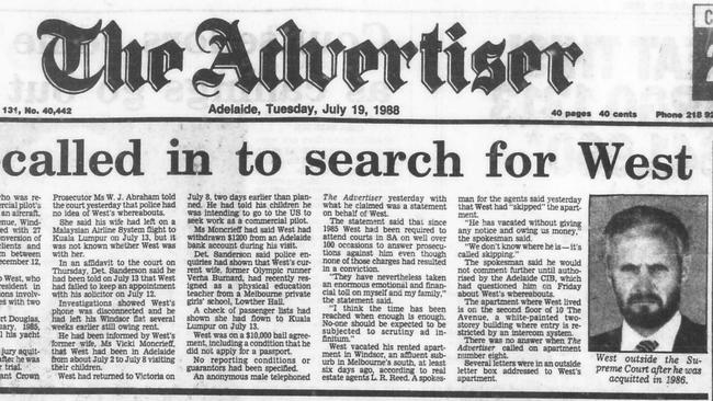 The Advertiser’s report, from July 1988, on the search for Mr West.