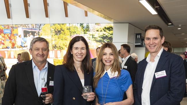 Celebrating the Wagner family's 35 years of business and a decade of Toowoomba Wellcamp Airport are (from left) Glen Ferguson and Amy List representing Boeing with Gina Bozinovski and Matt Doyle representing Wagner Sustainable Fuels, Friday, November 8, 2024. Picture: Kevin Farmer