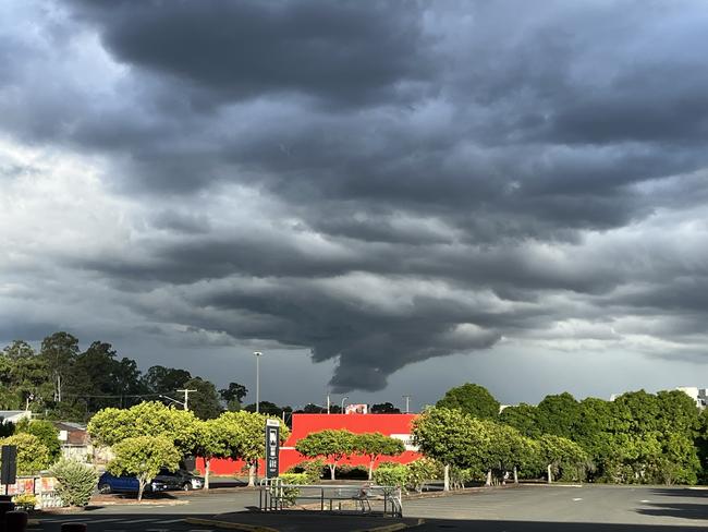 Dark clouds were formed above Brisbane Airport on Saturday January 18, 2025. Picture: Anthony Reginato