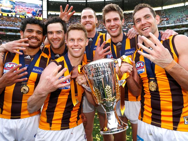 Rioli and Mitchell are among the Hawks’ legendary four-time premiers. Picture: Colleen Petch