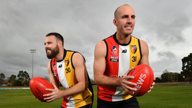 Brothers and former North Adelaide players George and Max Thring have signed at division one Adelaide Footy League club Goodwood Saints after their country league’s season, at Keith, was cancelled. Picture: Keryn Stevens