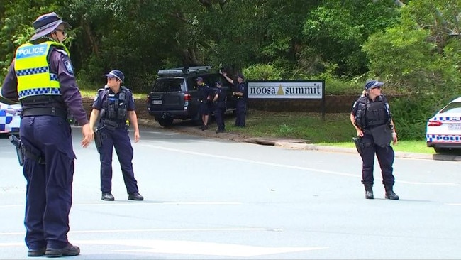 Police officers blocked a road at Doonan during the vehicle chase on the Sunshine Coast. Picture: 7 NEWS