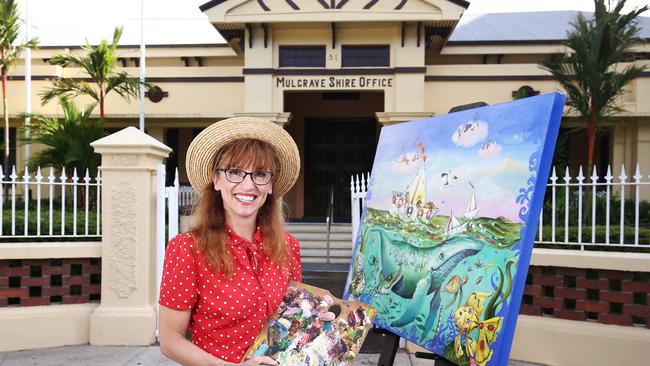 The federal government allocated $10m towards the completion of Cairns Regional Council's art gallery precinct in 2021 meaning the council can push ahead with converting the old Mulgrave Shire Council offices on the Esplanade into exhibition space. Local Cairns artist Hayley Gillespie has worked with the Cairns Regional Council on numerous art projects, and is excited at the prospect of more public gallery space in the city. Picture: Brendan Radke