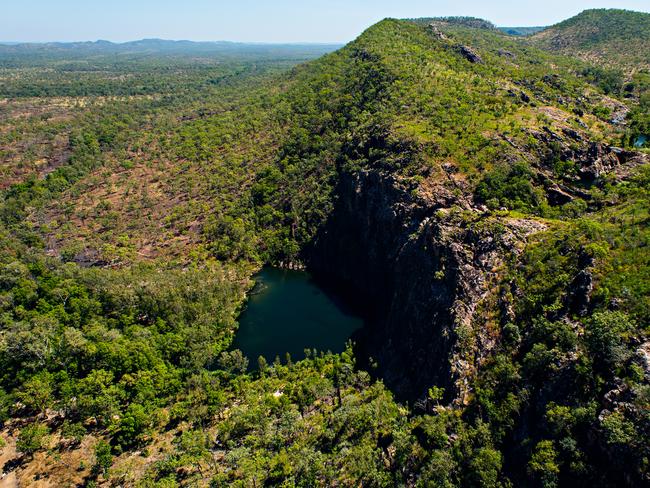 Aerial view of Gunlom Falls in Kakadu National Park. The government has announced funding in order to upgrade the infrastructure to allow better access for tourists.