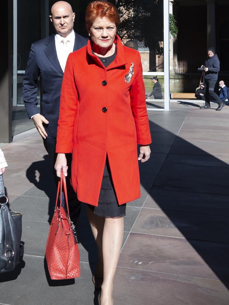 Lawyer Danny Eid and Senator Pauline Hanson outside the Federal Court. Picture: Monique Harmer