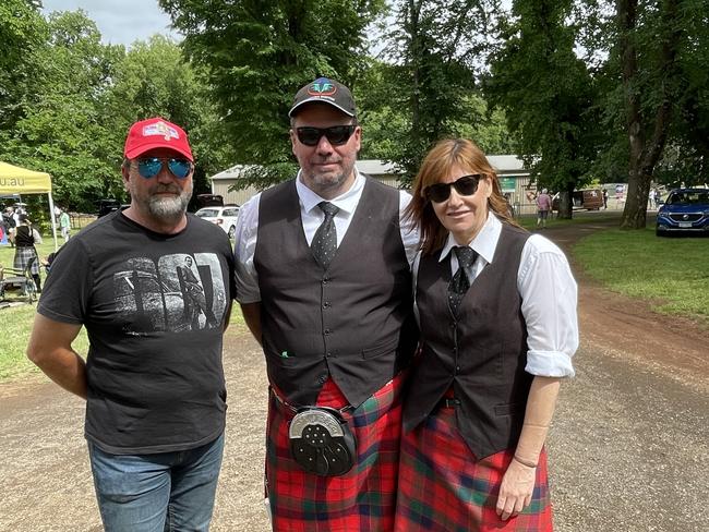 Nick McLeod, Tim Caldernan and Leah Thomas from Victorian Scottish Pipes and Drums. Picture: Athos Sirianos