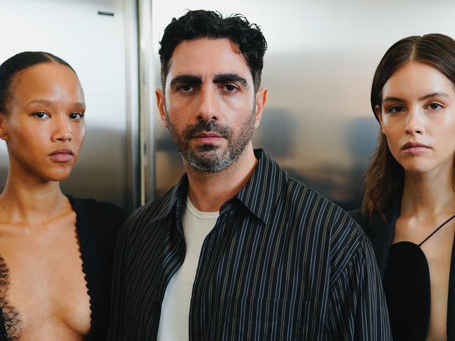 Christopher Esber with models wearing his designs in Paris as part of the ANDAM prize panel. Picture: Nathan Yamniak