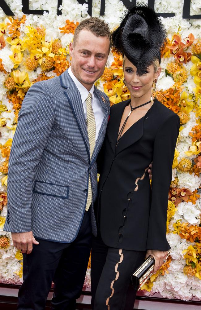 Lleyton Hewitt and Bec Hewitt attend the 2017 Melbourne Cup. Picture: Media Mode