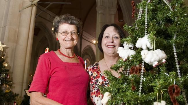 Barbara Bluett (left) and Carolyn Eldridge at the Toowoomba Christmas Tree Festival at St Luke's Anglican Church, Saturday, December 08, 2012. Photo Kevin Farmer / The Chronicle