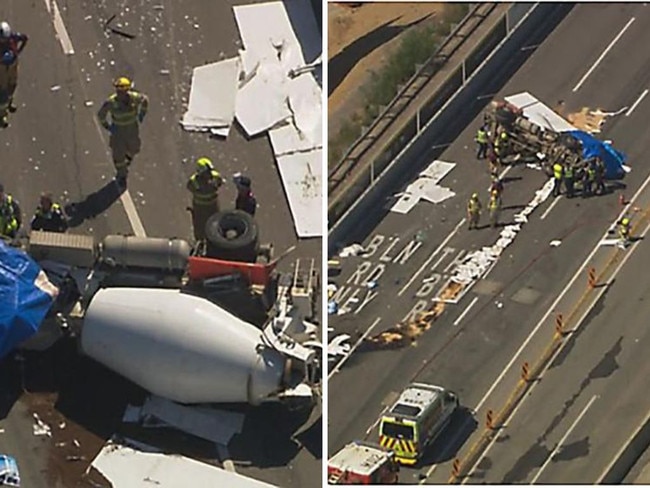 A driver has died after a horror crash which caused their cement truck to roll on a major Aussie freeway.