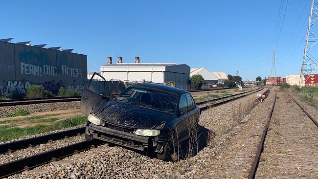 The car was found abandoned at a railyard in Dry Creek. Picture: SA Police