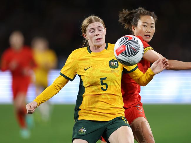 Cortnee Vine played a beautiful ball to Hayley Raso to get the Matildas on the board. Picture: Getty Images