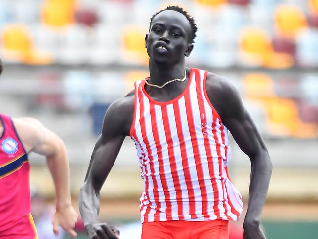 Under 18, 100m mens, Gout Gout.The Queensland All Schools track and field championships at QSAC.Saturday November 2, 2024. Picture, John Gass