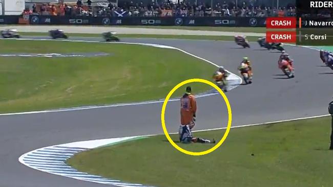 Rider left sitting on the side of the track