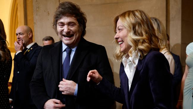 President of Argentina Javier Milei and Prime Minister of Italy Giorgia Meloni. Picture: AFP