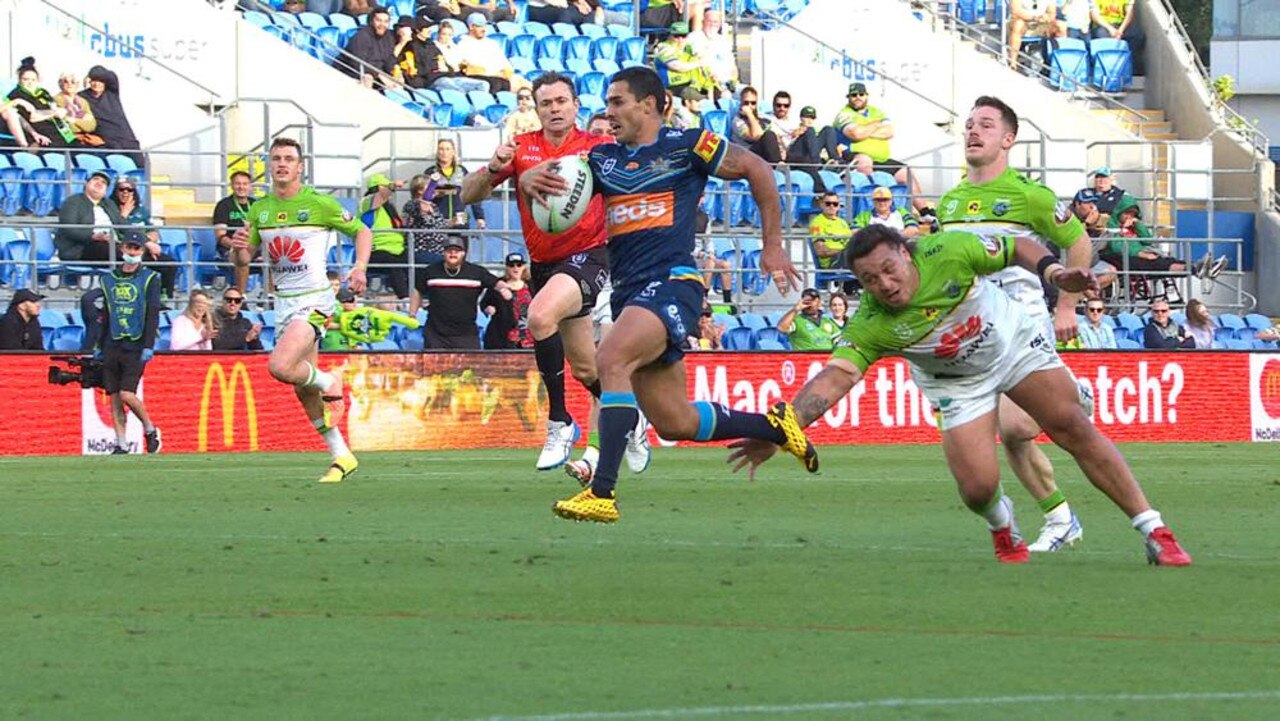 Josh Papalii’s try-saver on Jamal Fogarty is one of the four versions of the ‘Defy Impossible’ campaign.