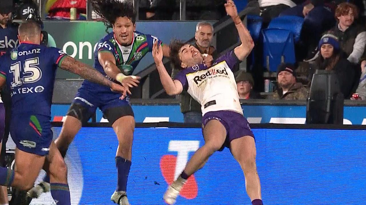 Warriors winger Dallin Watene-Zelezniak in hot water for ‘careless’ tackle during Melbourne Storm clash