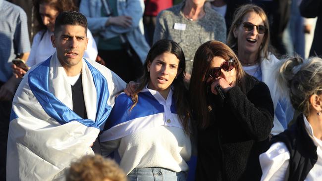 Members of the Jewish community gather at Sydney’s Rodney Reserve in Dover Heights. Picture: John Feder