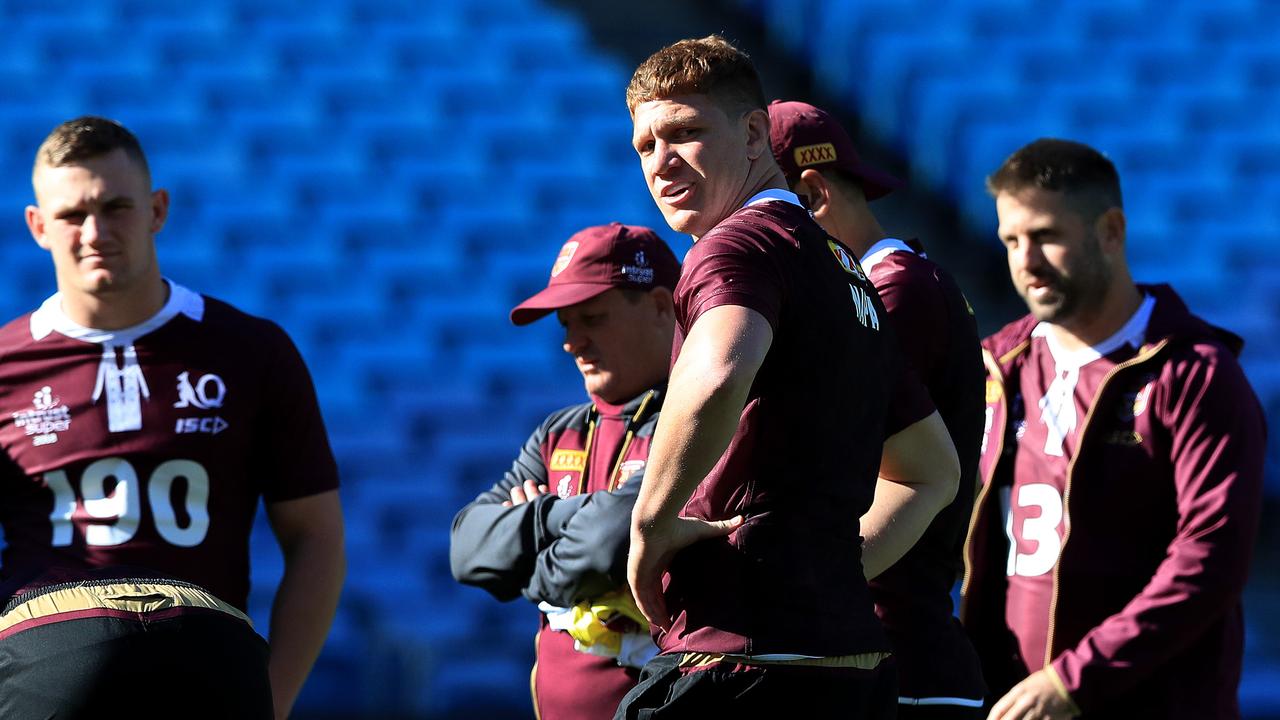 Dylan Napa at the Queensland Origin team’s captain’s run. Picture: Adam Head