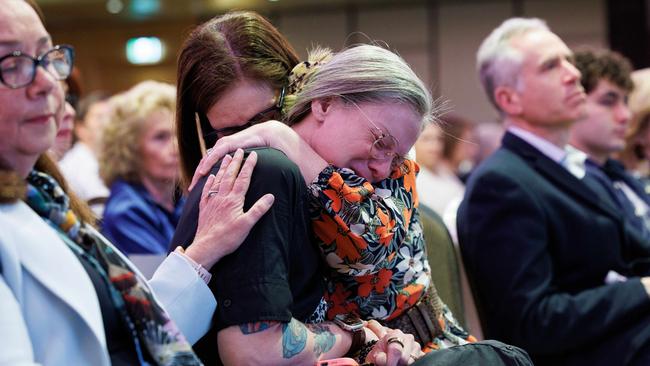 The Disability Royal Commission ceremonial closing sitting in Sydney. A woman is visibly upset by a video played at the event. Picture: NCA NewsWire / David Swift