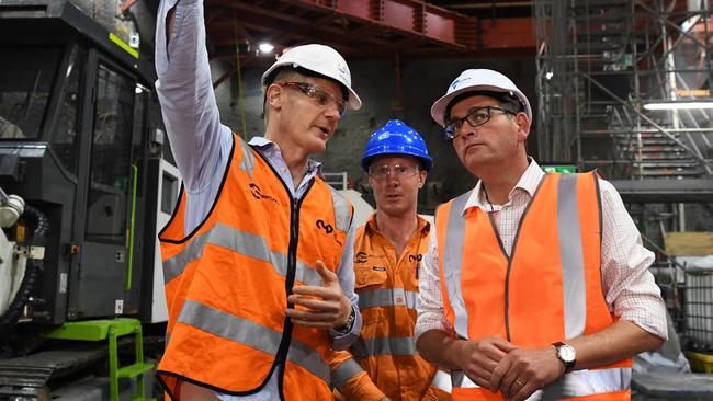 Daniel Andrews inspects work on the Melbourne Metro Tunnel. Picture: AAP