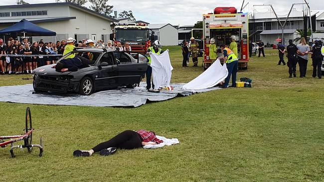 Students were confronted with a mock car crash at Ormeau Woods High School