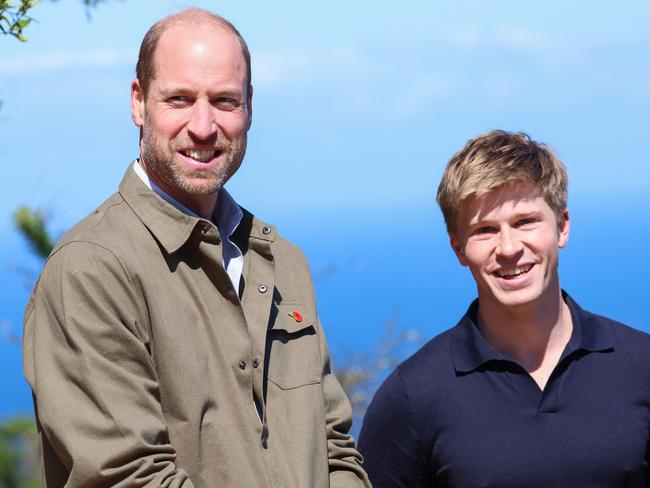 CAPE TOWN, SOUTH AFRICA - NOVEMBER 05: Prince William, Prince of Wales talks to Robert Irwin during his visit at Signal Hill on November 05, 2024 in Cape Town, South Africa. During his visit, The Prince of Wales will attend the fourth annual Earthshot Prize Awards and engaged in various environmental initiatives and participated in events held in Cape Town as part of 'Earthshot Week'. (Photo by Chris Jackson/Getty Images)